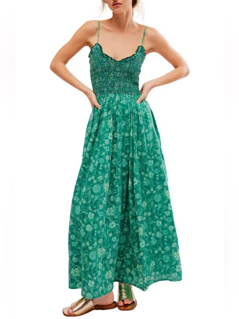 Free People Sweet Nothings Midi Dress Teal Combo Green L NWOT